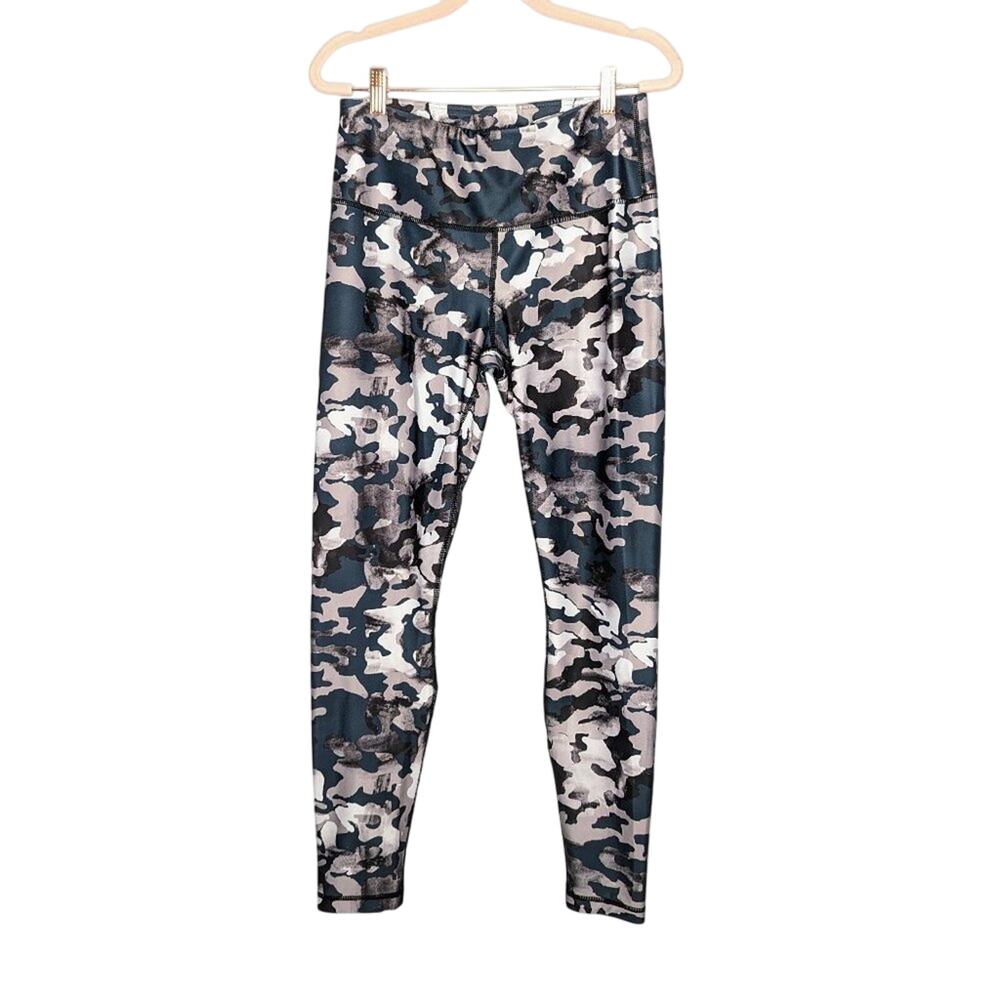 Playground Green Camo Print High Rise Leggings Wide Band Compression Size L
